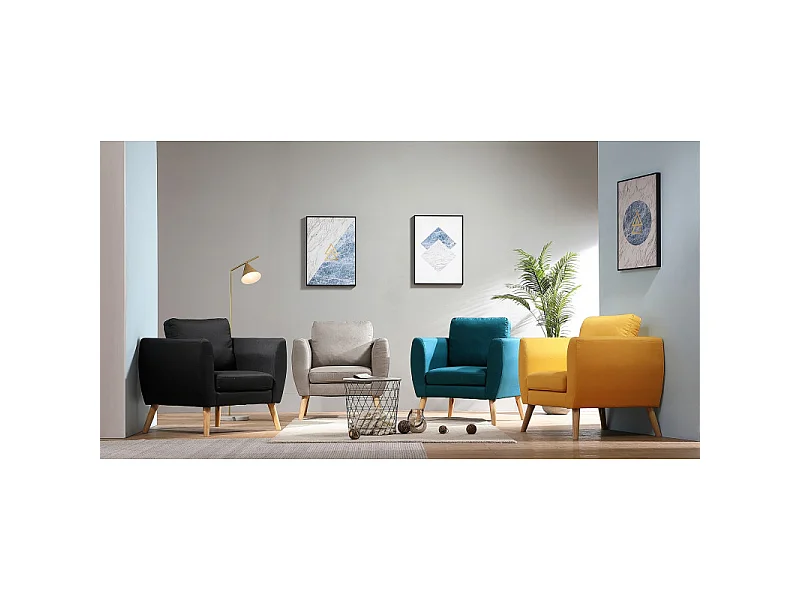 SOLVEIG-Fauteuil scandinave tissu curry