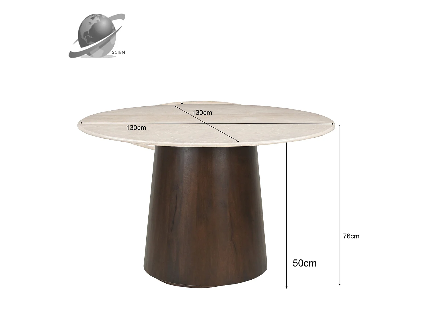 CINNO-Table repas 4 personnes D130 cm en Marbre et Bois massif brun