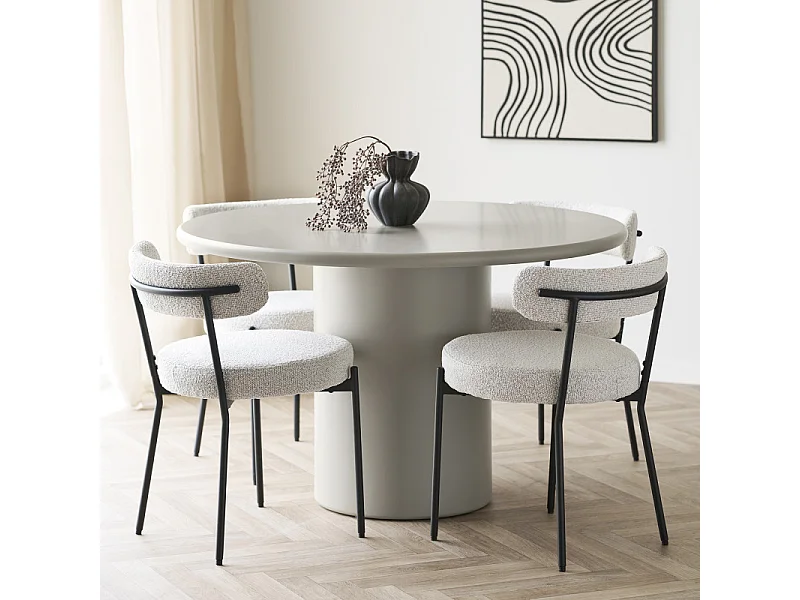 ARMOR-Table à manger ronde 4 personnes 120 cm, coloris sable