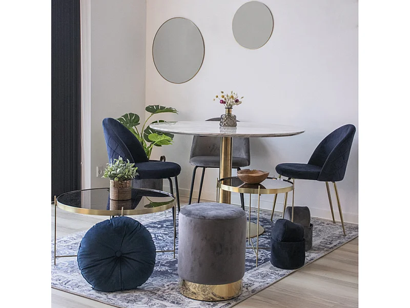 COOPER-Table à manger ronde 4 personnes ø110, décor marbre et laiton