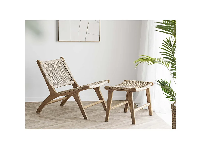 TIKY-Poltrona e poggiapiedi in teak e rattan
