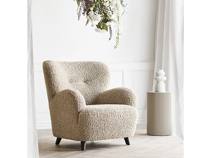 WINY-Poltrona lounge in tessuto bouclé marrone chiaro