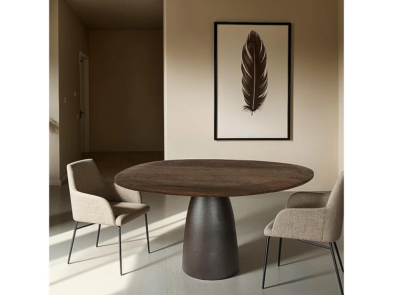 DYLON-Table à manger 4 personnes D120 cm en bois massif et métal