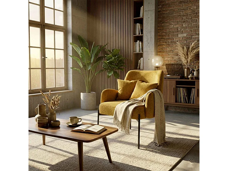 ALEX-Fauteuil en tissu Ikon Ocre