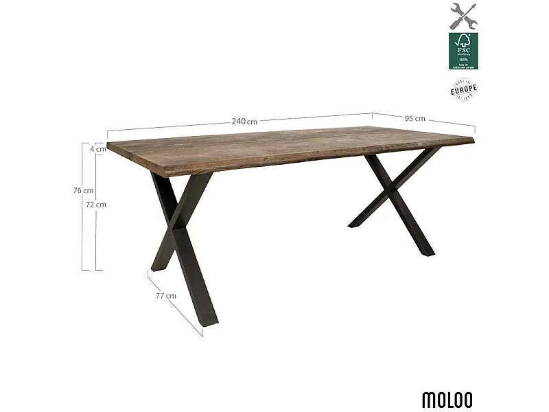 CALVI-Table repas à manger 10  personnes 240cm en chêne massif fumé