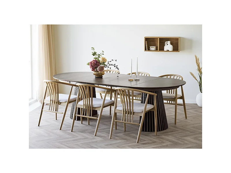 KAIRN-Table extensible ø120cm (160/200/240) chêne fumé