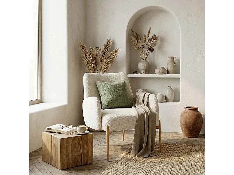 ALEX-Fauteuil en tissu Ikon Coloris Lin et métal chêne