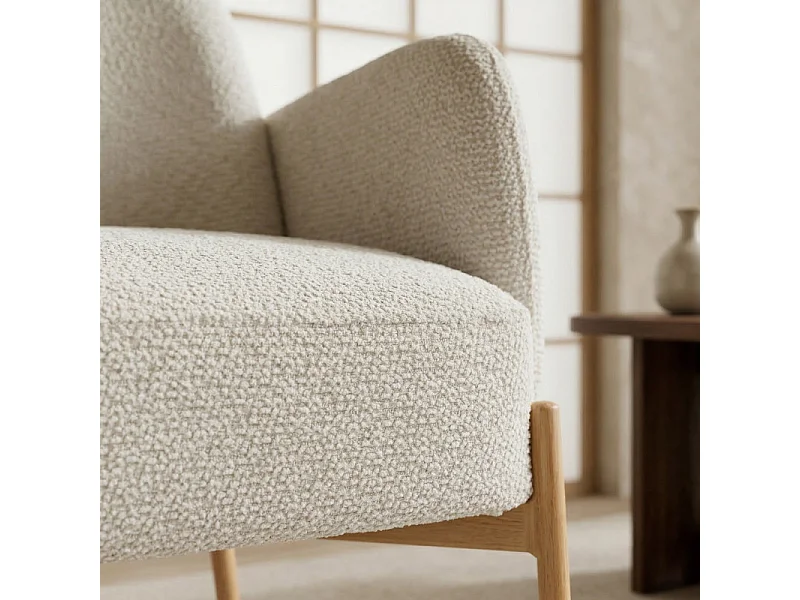 ALEX-Fauteuil en tissu Ikon Coloris Lin et métal chêne