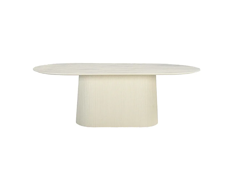 DOLCE-Table à manger Ovale 10 personnes 230 cm en bois massif Ivoire