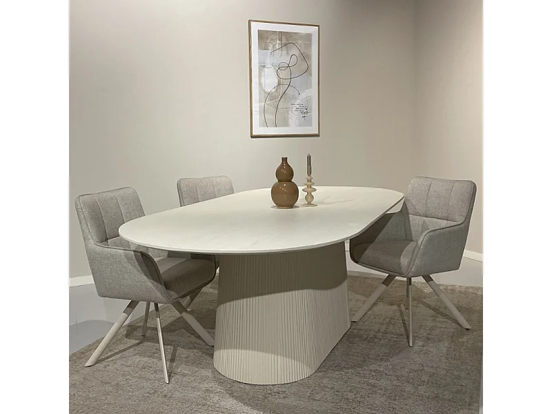 DOLCE-Table à manger Ovale 10 personnes 230 cm en bois massif Ivoire