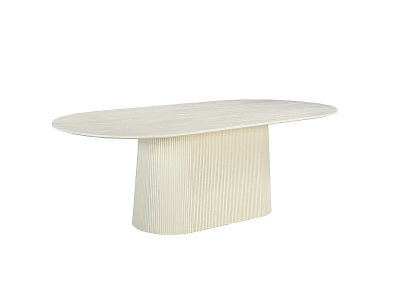 DOLCE-Table à manger Ovale 10 personnes 230 cm en bois massif Ivoire