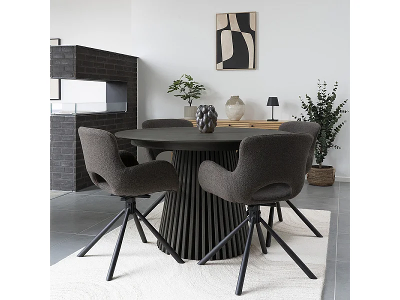 KAIRN- Table à manger ronde 4/6 personnes ø140 cm chêne noir