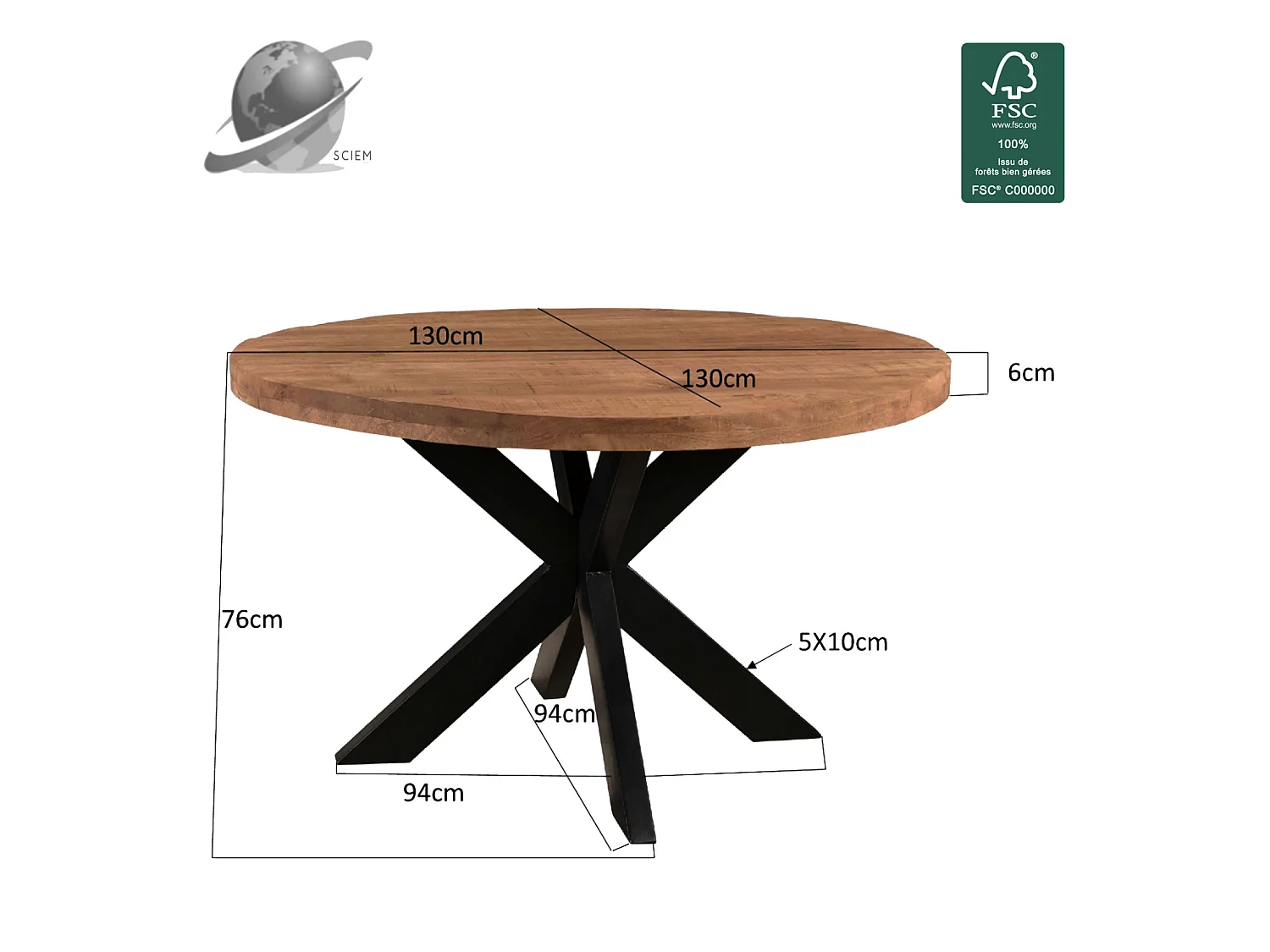 MANAUS-Table repas Ronde 4 personnes D130 cm en bois massif