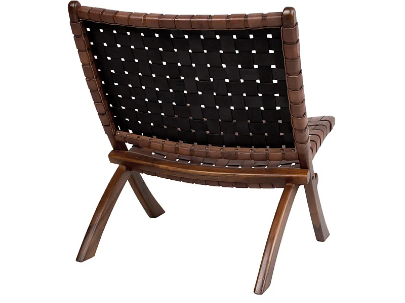 TIKO-Fauteuil pliant en teck massif et cuir marron