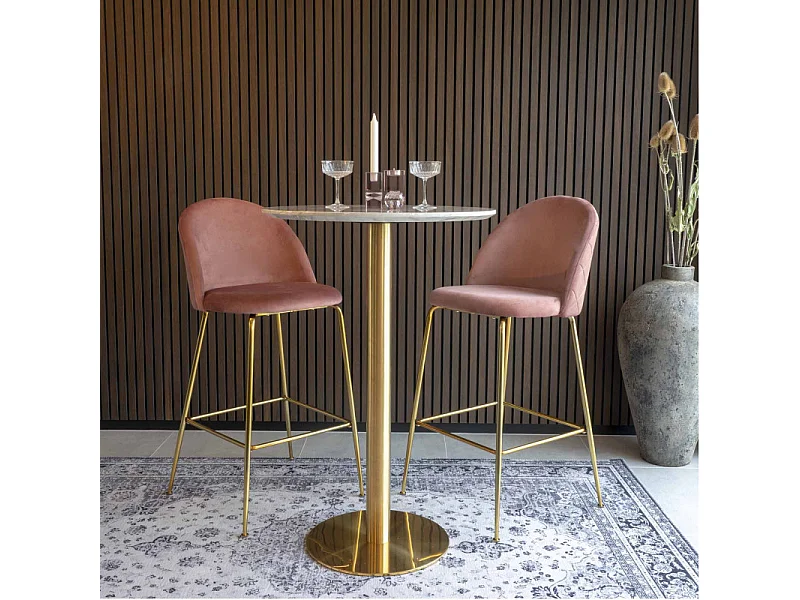COOPER-Table de bar décor marbre et laiton ø70x105 cm