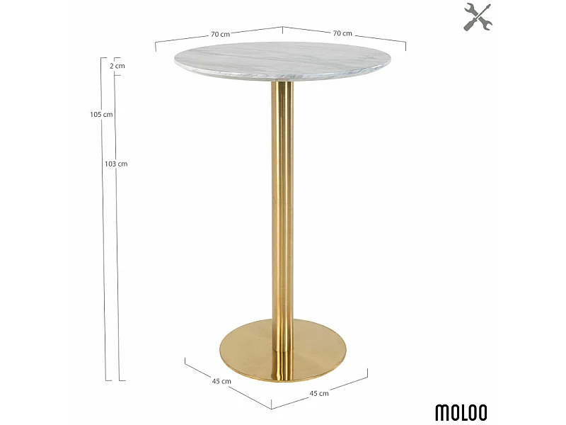 COOPER-Table de bar décor marbre et laiton ø70x105 cm