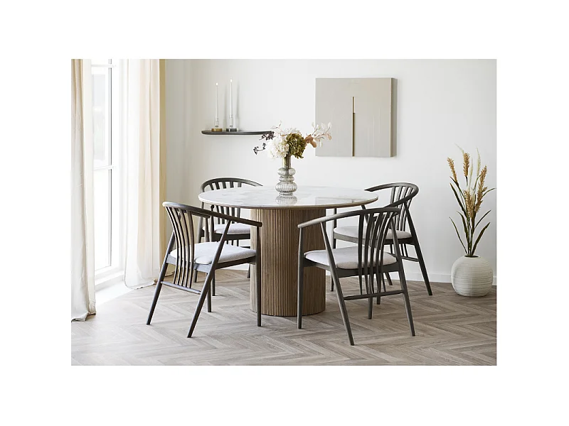 RHOD-Table à manger ronde 4 personnes ø120cm en céramique et bois