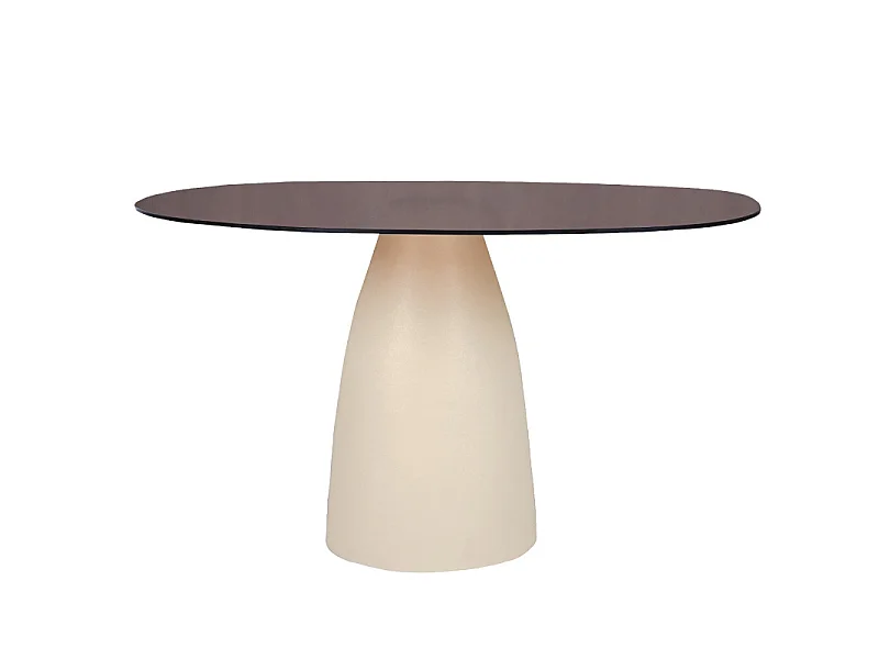 DYLON-Table à manger 4 personnes D140 cm en verre fumé/Ivoire