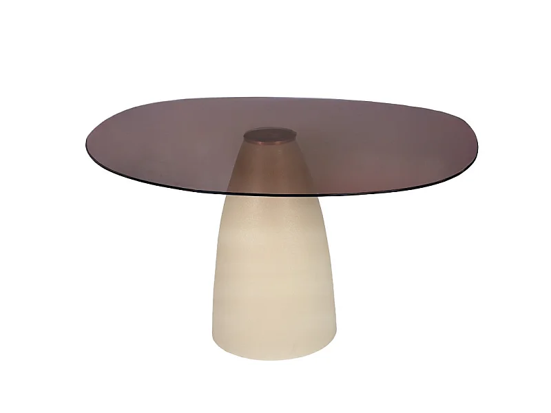 DYLON-Table à manger 4 personnes D140 cm en verre fumé/Ivoire