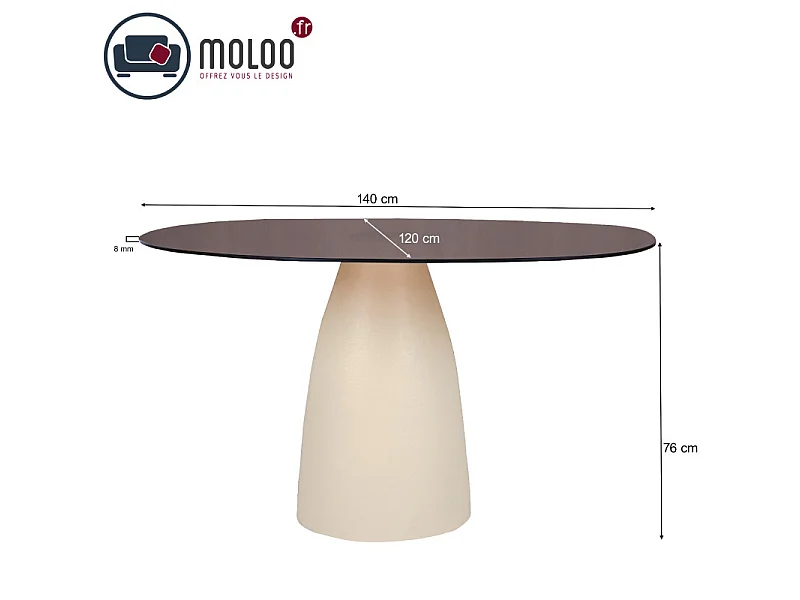 DYLON-Table à manger 4 personnes D140 cm en verre fumé/Ivoire