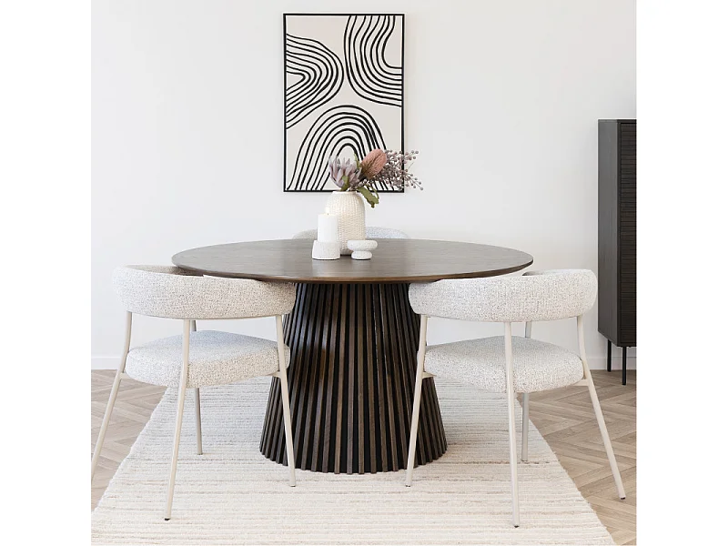 KAIRN- Table à manger ronde 4/6 personnes ø140 cm chêne fumé