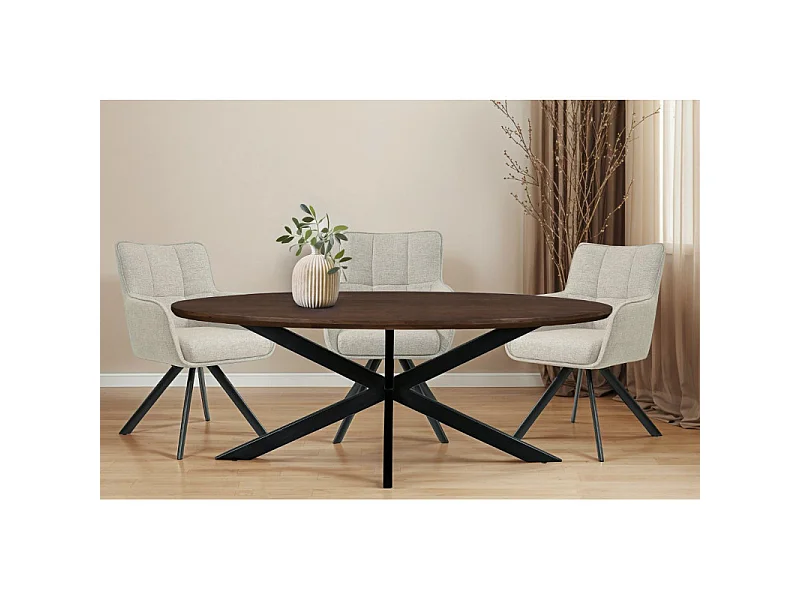 MACY-Table à manger ovale 8/10 personnes 210 cm en bois massif brun