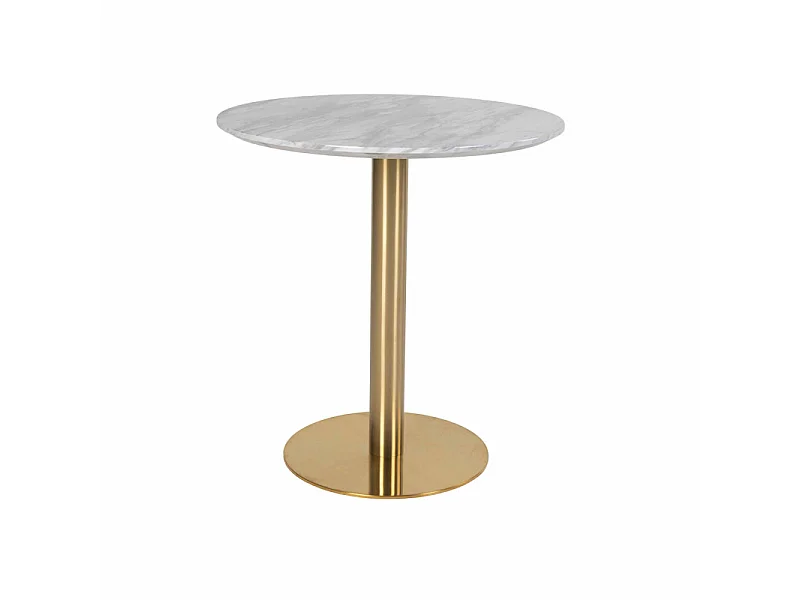 COOPER-Table à manger ronde 2 personnes ø70, décor marbre et laiton