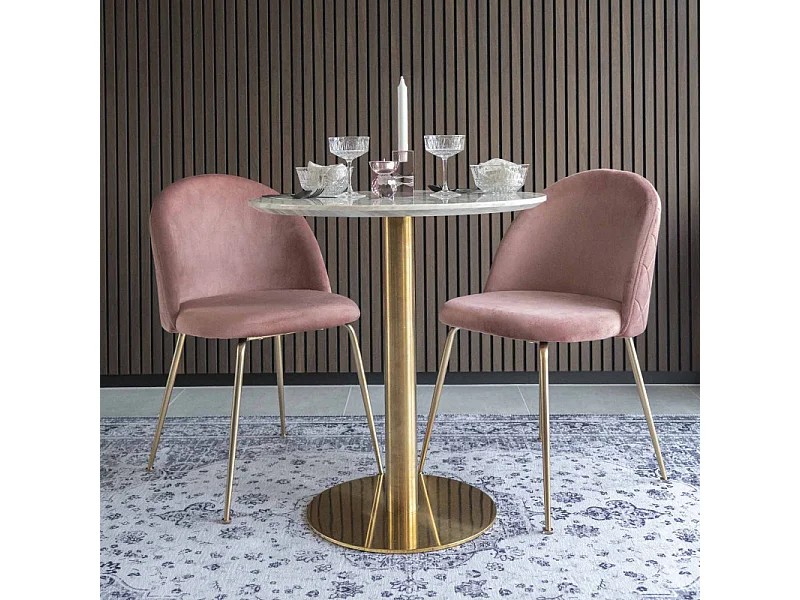 COOPER-Table à manger ronde 2 personnes ø70, décor marbre et laiton