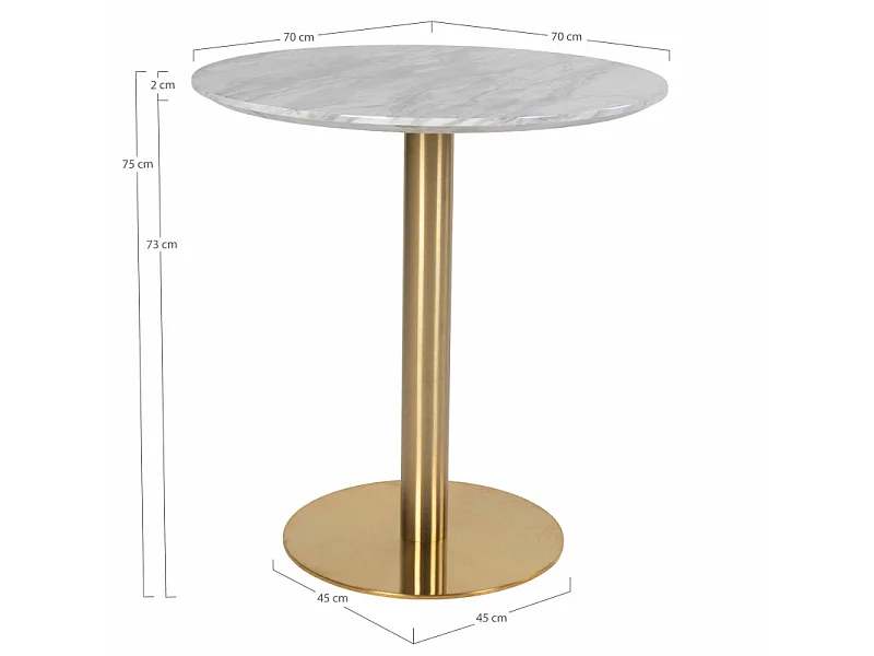 COOPER-Table à manger ronde 2 personnes ø70, décor marbre et laiton