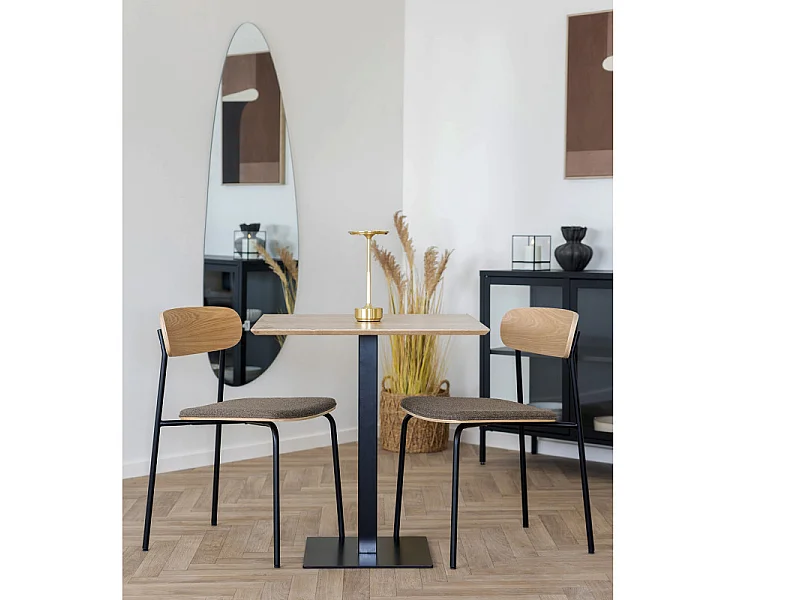 FADO-Table de café 2 personnes décor bois et acier 70x70 cm