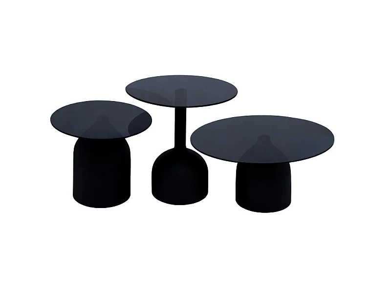 MIRO-Mesa de centro D55 cm cristal negro y acero lacado