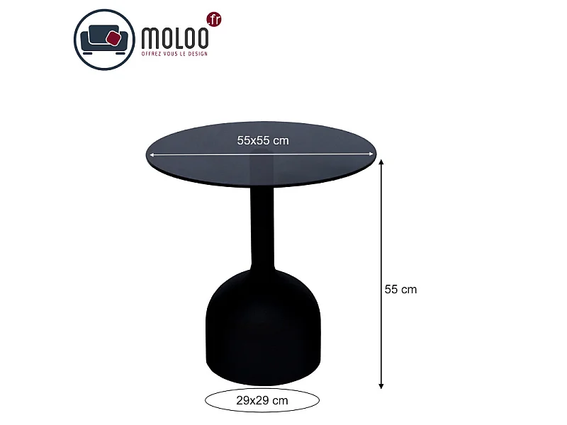 MIRO-Mesa de centro D55 cm cristal negro y acero lacado