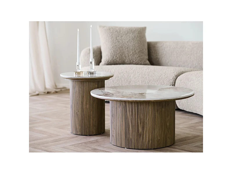RHOD-Tavolino in ceramica e effetto legno ø80 cm