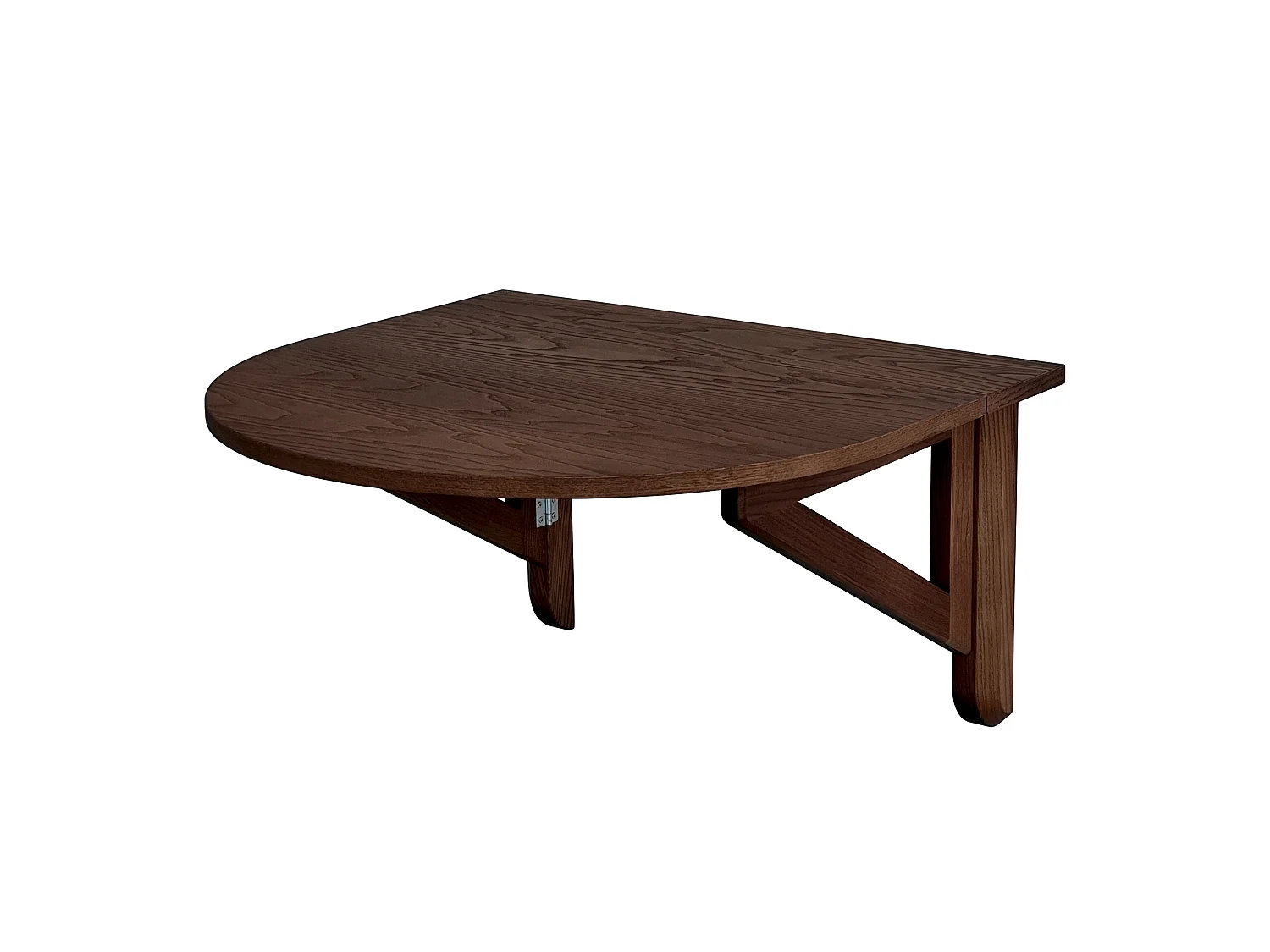 Table murale pliante demi-ovale Klapp 70 x 65 cm pour 2 personnes | Petit bureau | Placage frêne finition noyer