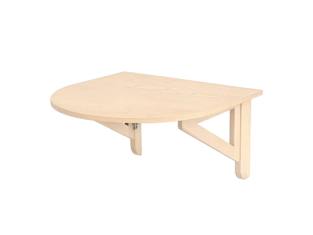 Table murale pliante demi-ovale Klapp 70 x 65 cm pour 2 personnes | Petit bureau | Placage frêne finition naturel