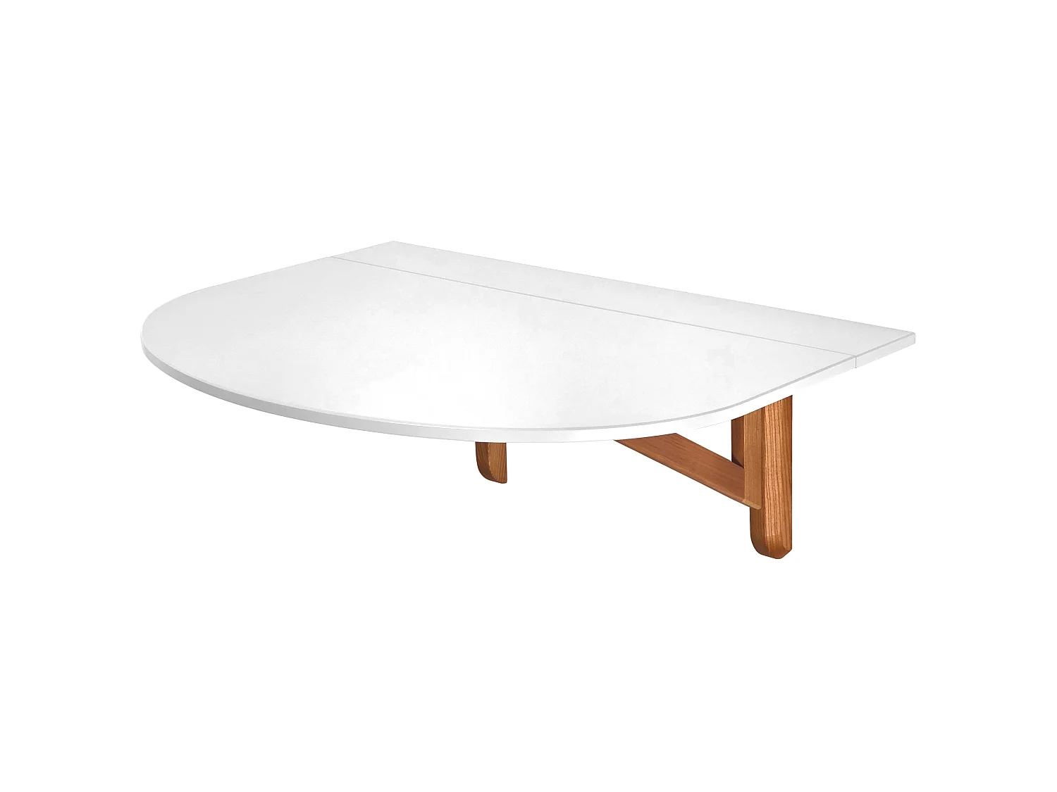Table murale pliante demi-ovale Klapp 100 x 75 cm pour 2 personnes | Petit bureau | Blanc | Pieds frêne finition chêne naturel