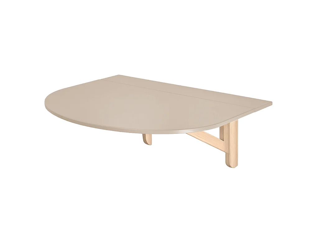 Table murale pliante demi-ovale Klapp 100 x 75 cm pour 2 personnes | Petit bureau | Beige Brun
