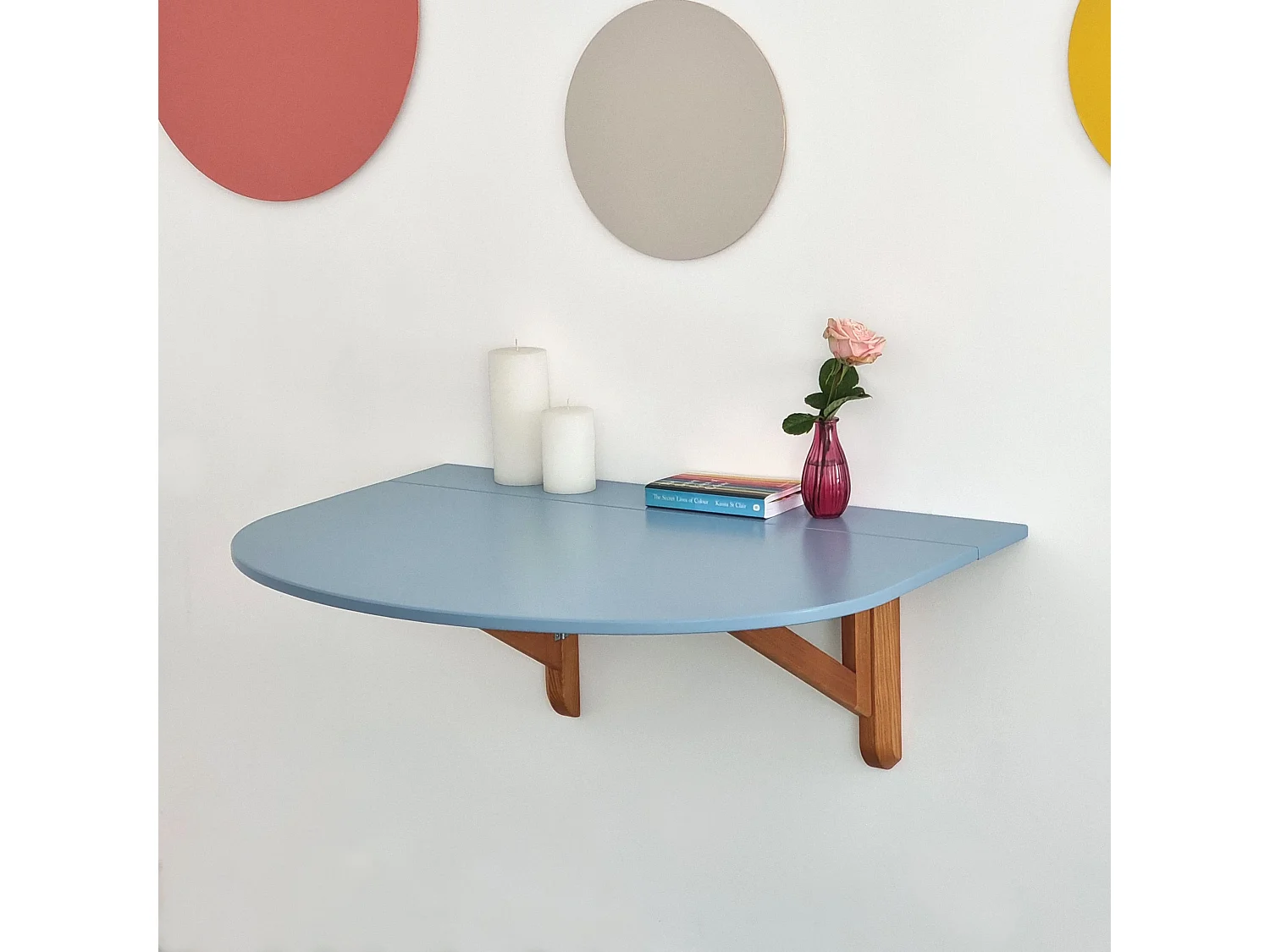 Table murale pliante demi-ovale Klapp 100 x 75 cm pour 2 personnes | Petit bureau | Beige Brun