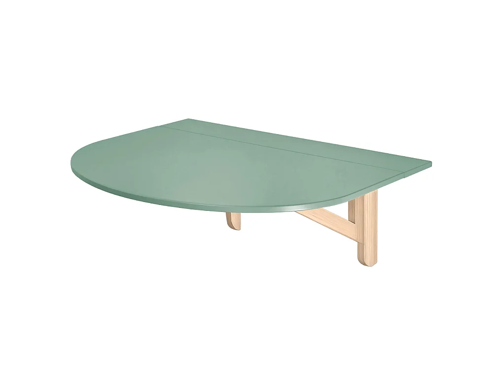 Table murale pliante demi-ovale Klapp 100 x 75 cm pour 2 personnes | Petit bureau | Vert Sauge