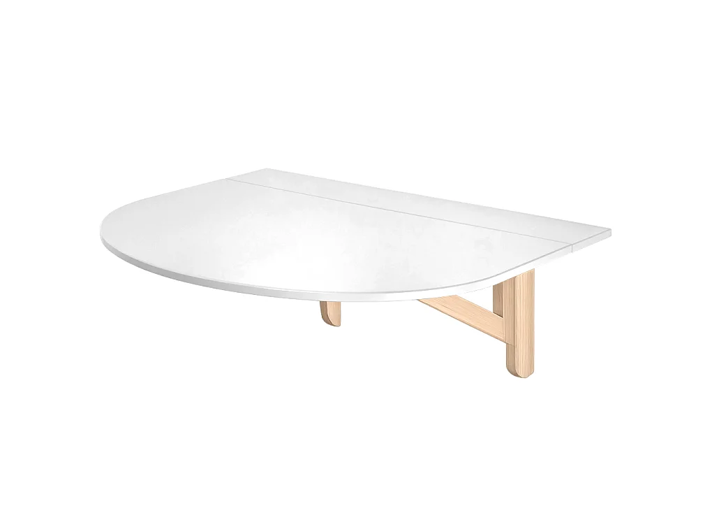 Table murale pliante demi-ovale Klapp 100 x 75 cm pour 2 personnes | Petit bureau | Blanc