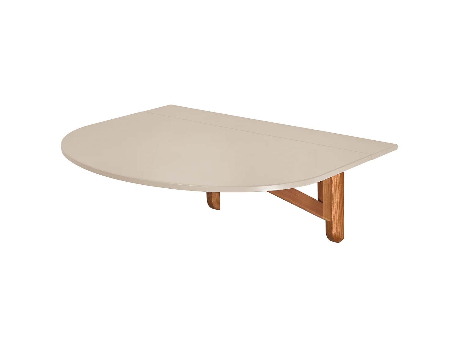 Table murale pliante demi-ovale Klapp 100 x 75 cm pour 2 personnes | Petit bureau | Beige Brun | Pieds frêne finition chêne naturel