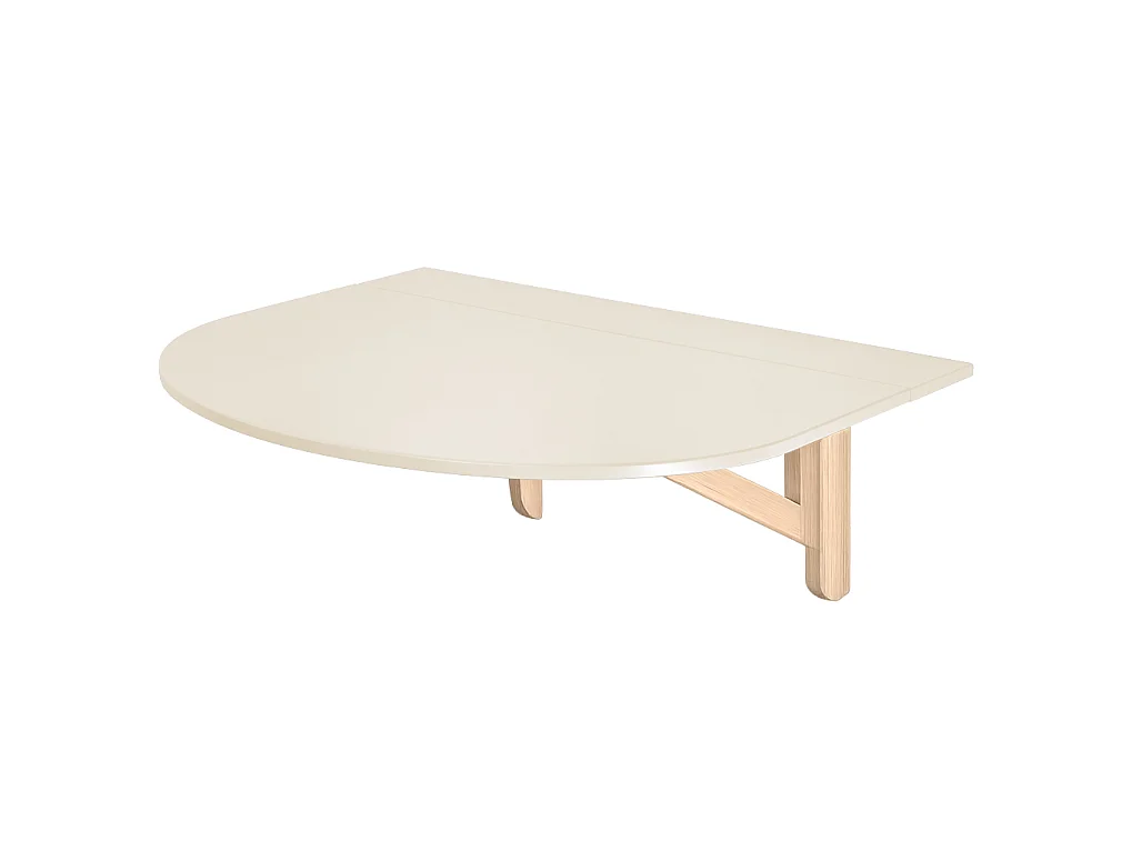 Table murale pliante demi-ovale Klapp 100 x 75 cm pour 2 personnes | Petit bureau | Blanc Craie