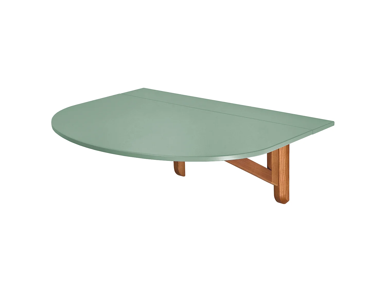 Table murale pliante demi-ovale Klapp 100 x 75 cm pour 2 personnes | Petit bureau | Vert Sauge | Pieds frêne finition chêne naturel
