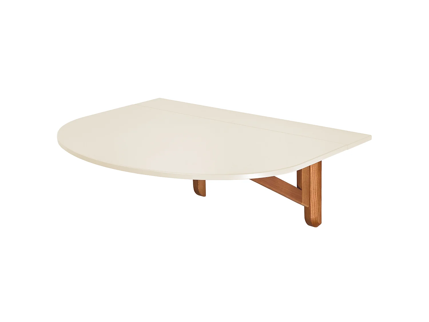 Table murale pliante demi-ovale Klapp 100 x 75 cm pour 2 personnes | Petit bureau | Blanc Craie | Pieds frêne finition chêne naturel