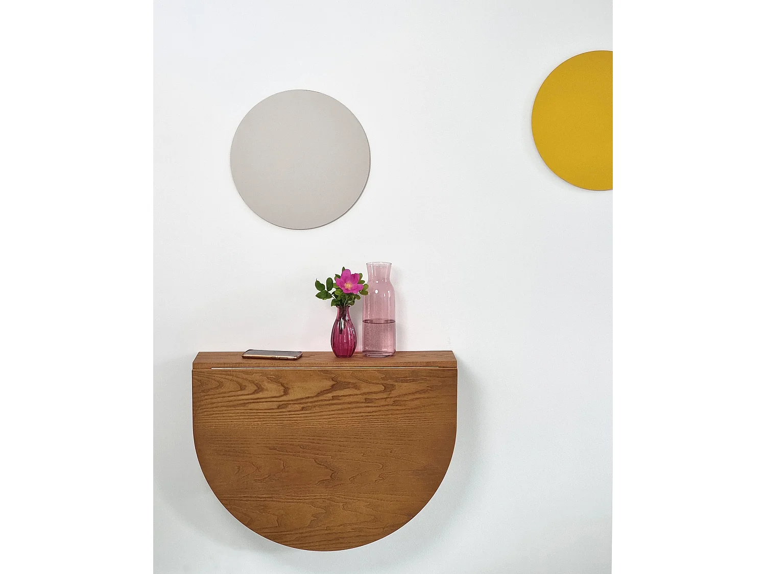 Table murale pliante demi-ovale Klapp 70 x 65 cm pour 2 personnes | Petit bureau | Placage frêne finition noir
