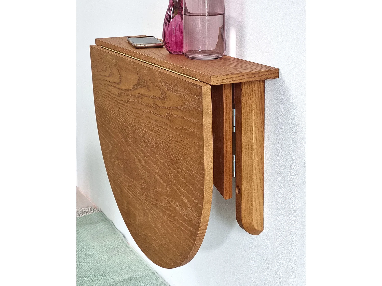 Table murale pliante demi-ovale Klapp 70 x 65 cm pour 2 personnes | Petit bureau | Placage frêne finition noir