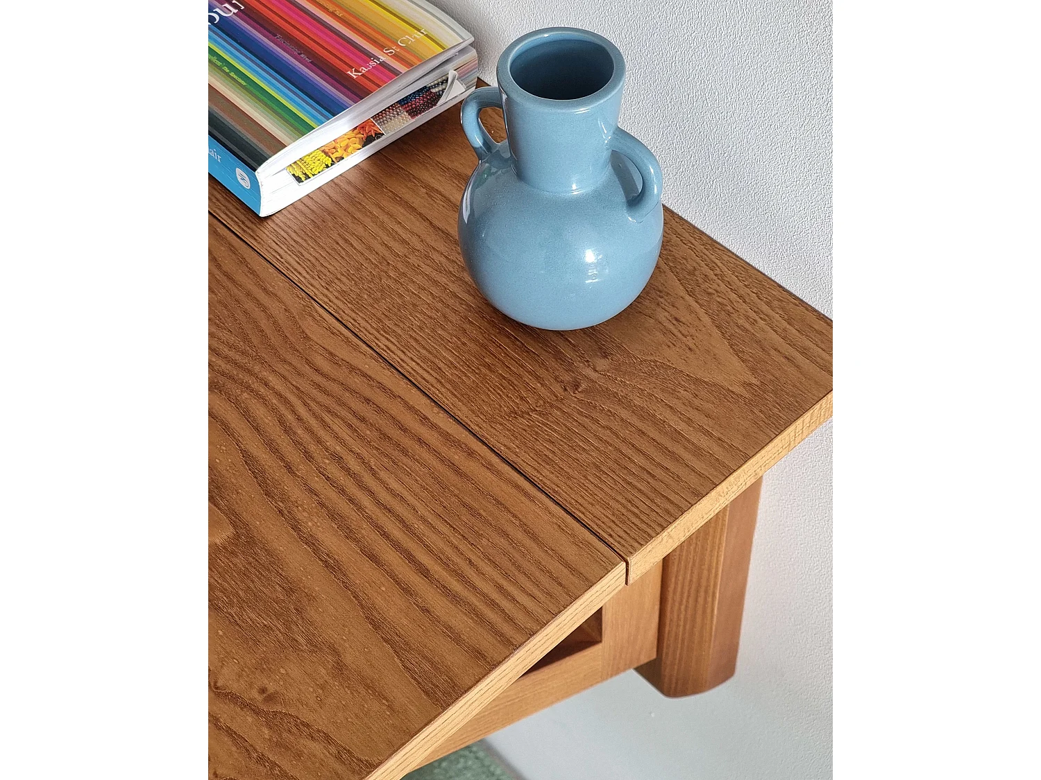 Table murale pliante demi-ovale Klapp 70 x 65 cm pour 2 personnes | Petit bureau | Placage frêne finition chêne