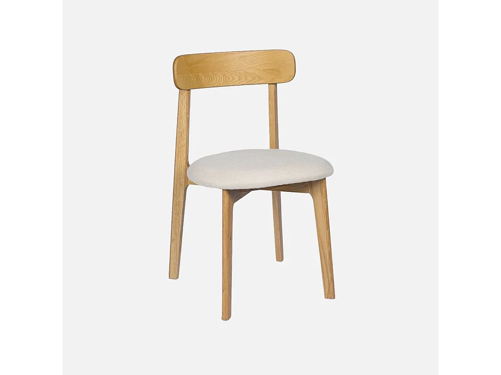 Lot de 2 chaises vintage bois d'hévéa naturel et tissu texturé blanc cassé - Victoire