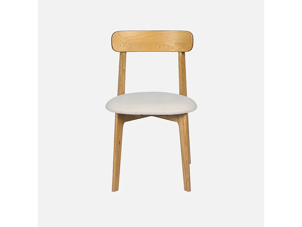 Lot de 2 chaises vintage bois d'hévéa naturel et tissu texturé blanc cassé - Victoire