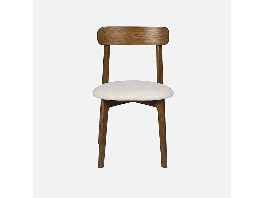 Lot de 2 chaises vintage bois d'hévéa noyer et tissu texturé blanc cassé - Victoire